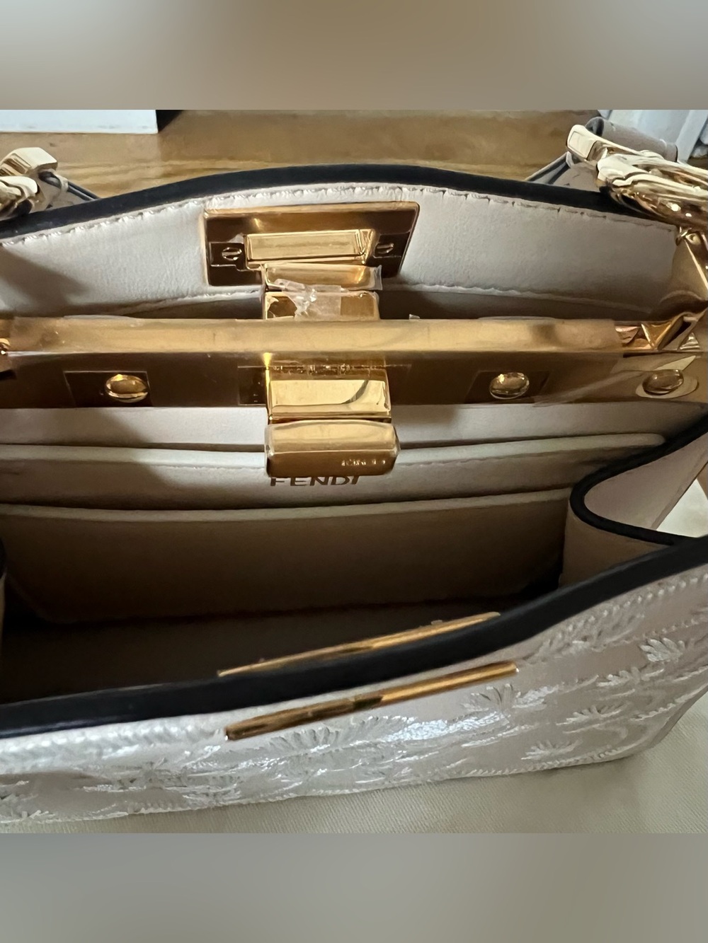 Fendi Cream Embroidered Mini Peekaboo Satchel - Picture 6 of 8
